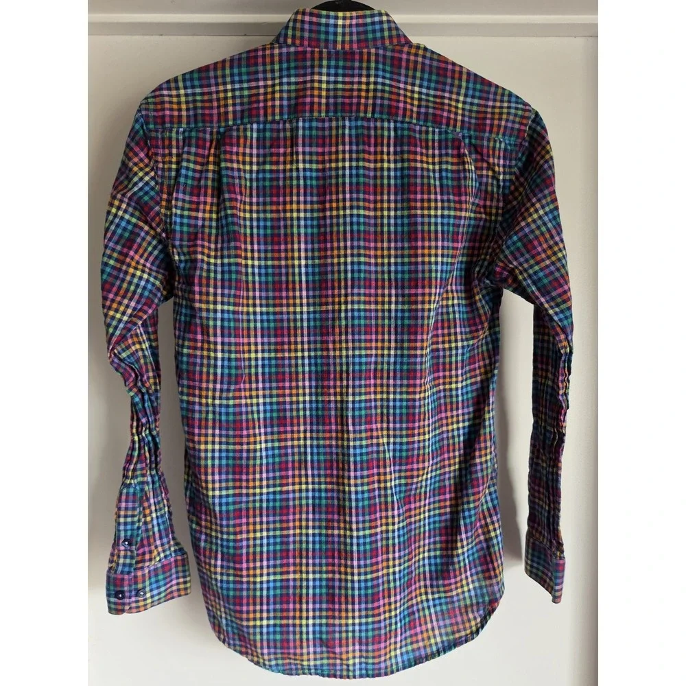 Isaac Mizrahi Button-Down Shirt 16 Boys Plaid Multicolor Cotton Long Sleeve Top